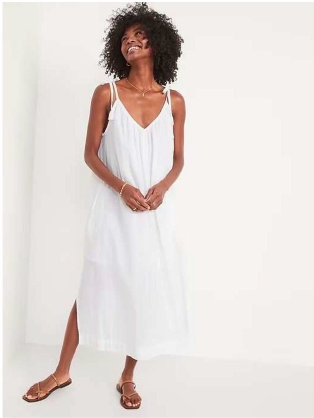 Old Navy Sleeveless Tie Shoulder All Day Maxi Swing Dress Sz M